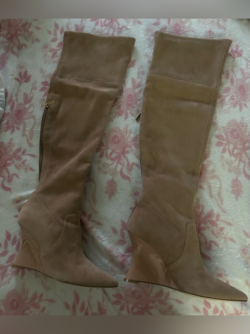 Natori Natsu Stretch Suede Over the Knee Wedge Boots